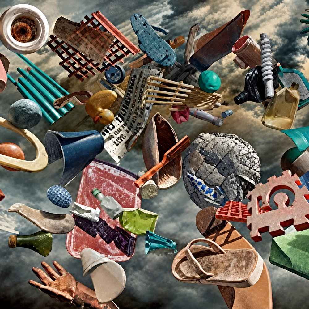Lowell Nickel, Flotsam Clusters, 2012. Image published by LACDA. (Related image located during this archive's reconstruction.) (Digitally enhanced. May contain discrepancies from the original artwork.)