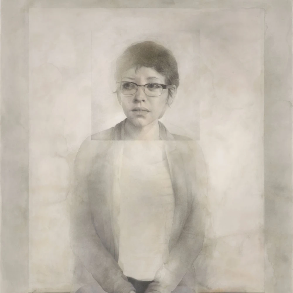 Detail portrait of Tamie Beldue Fiction 2012 encaustic drawing, semi-finalist of the 3rd Annual Manifest Prize