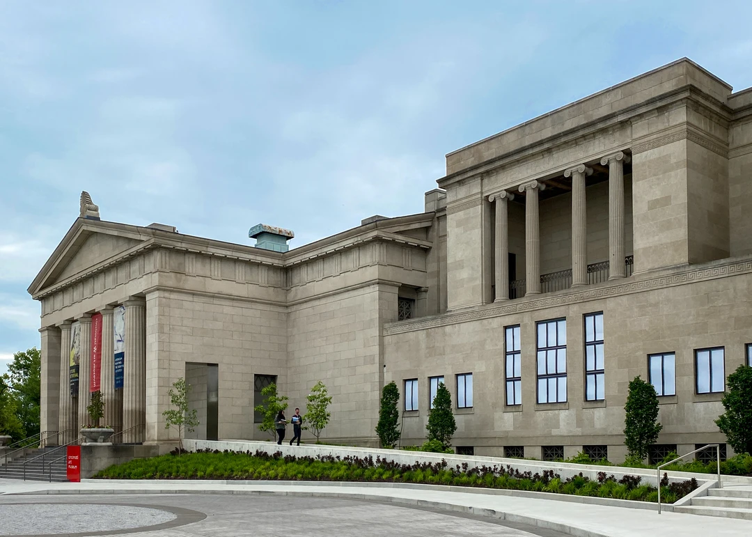 Exterior view of the main entrance and facade of the Cincinnati Art Museum in Eden Park.