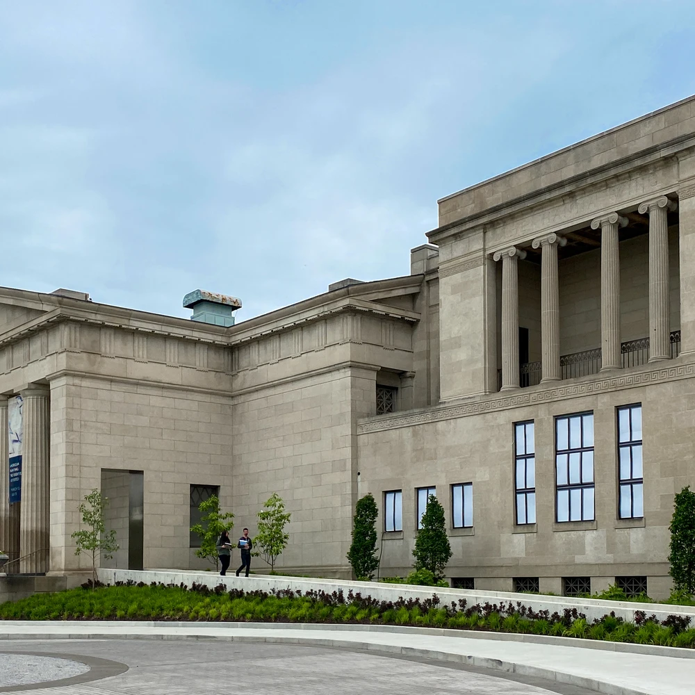 Exterior view of the main entrance and facade of the Cincinnati Art Museum in Eden Park.
