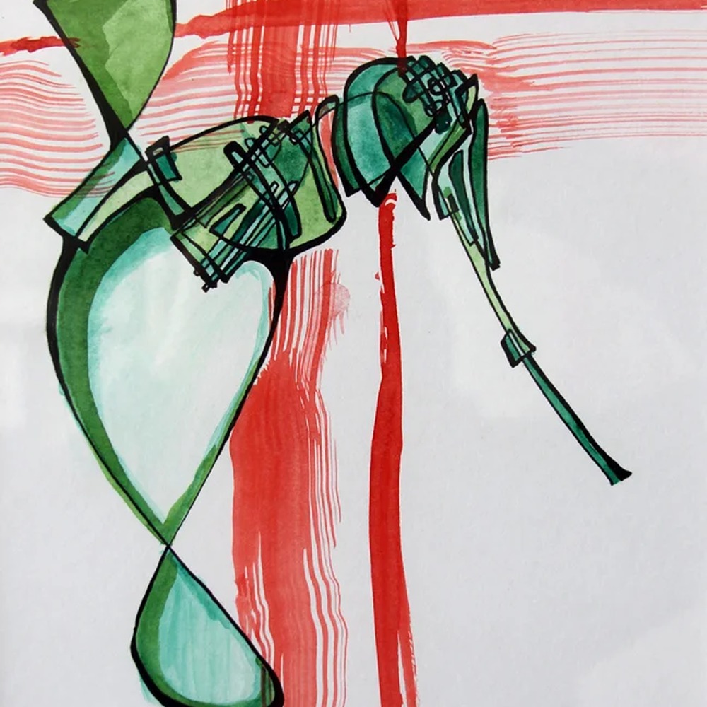 Stylized green mosquito watercolor.