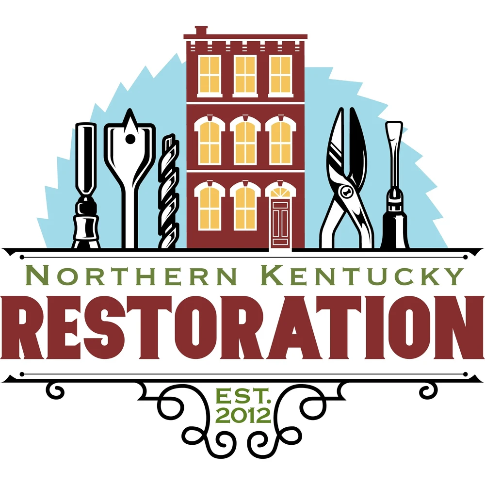 Emblem of Northern Kentucky Restoration Weekend, featuring historic building facade and craftsman tools.