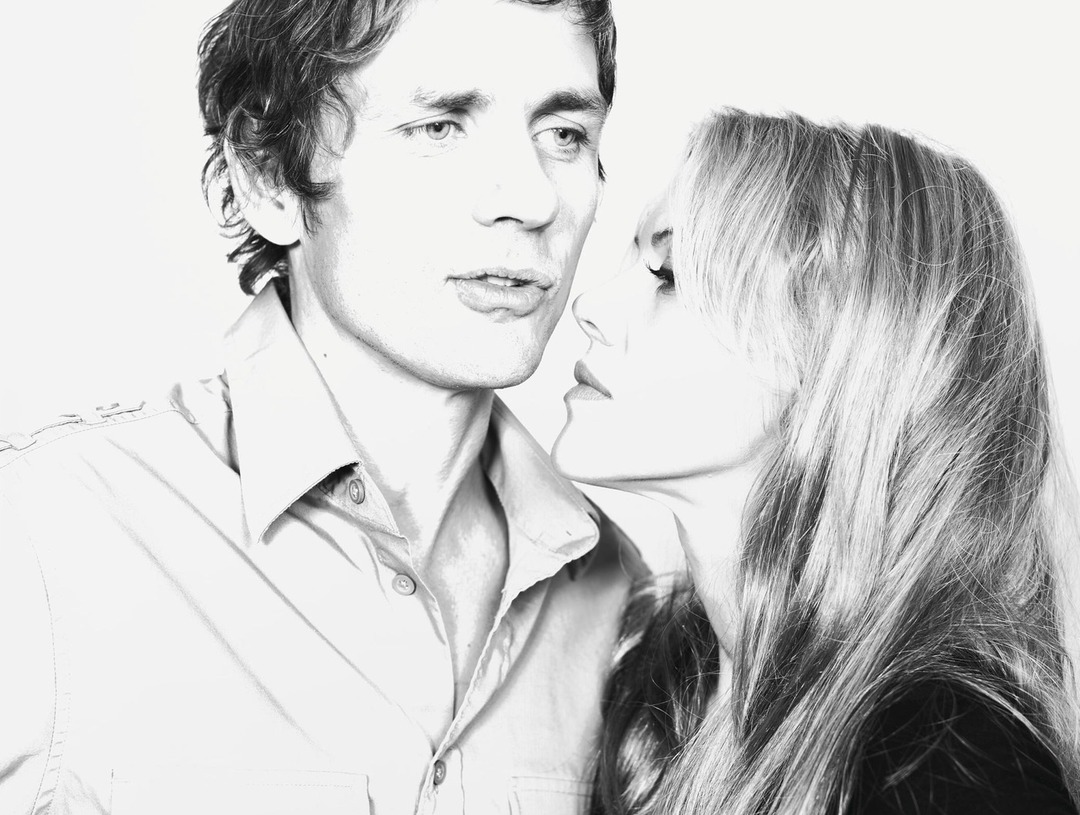 Black-and-white portrait of Dean Wareham and Britta Phillips together.