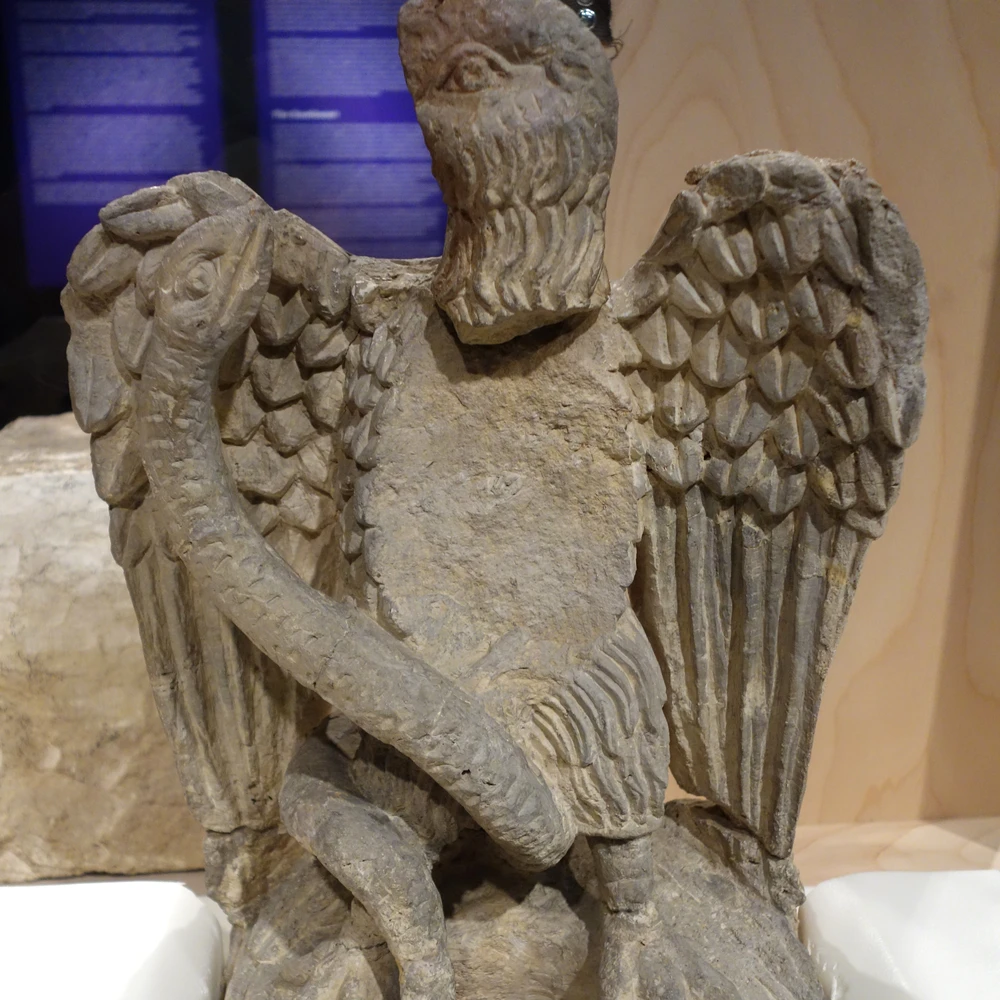 Detail of Nabataean limestone relief Eagle Wrestling with Serpent at the Cincinnati Art Museum