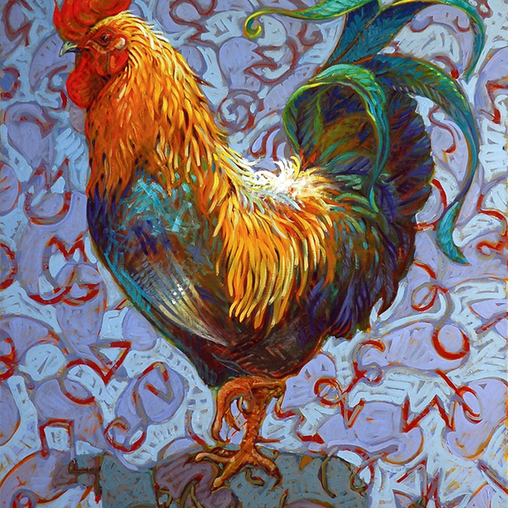Detail of Leslie Shiels's Houdini Left, golden rooster.