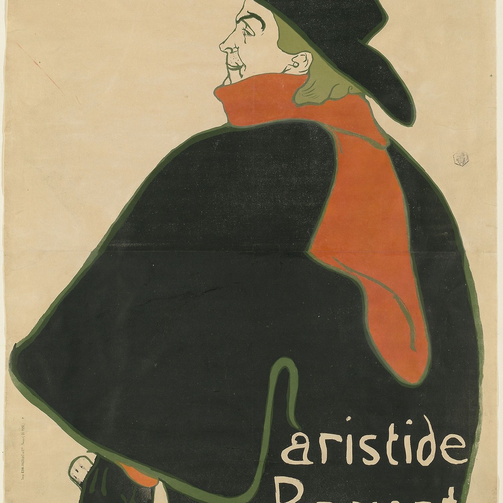 Detail of Toulouse-Lautrec's Aristide Bruant poster, face in profile.