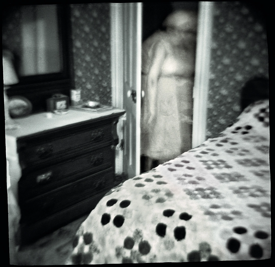 Nancy Rexroth, Clara in the Closet, Carpenter, Ohio, 1973. Lanczos enlargement only.