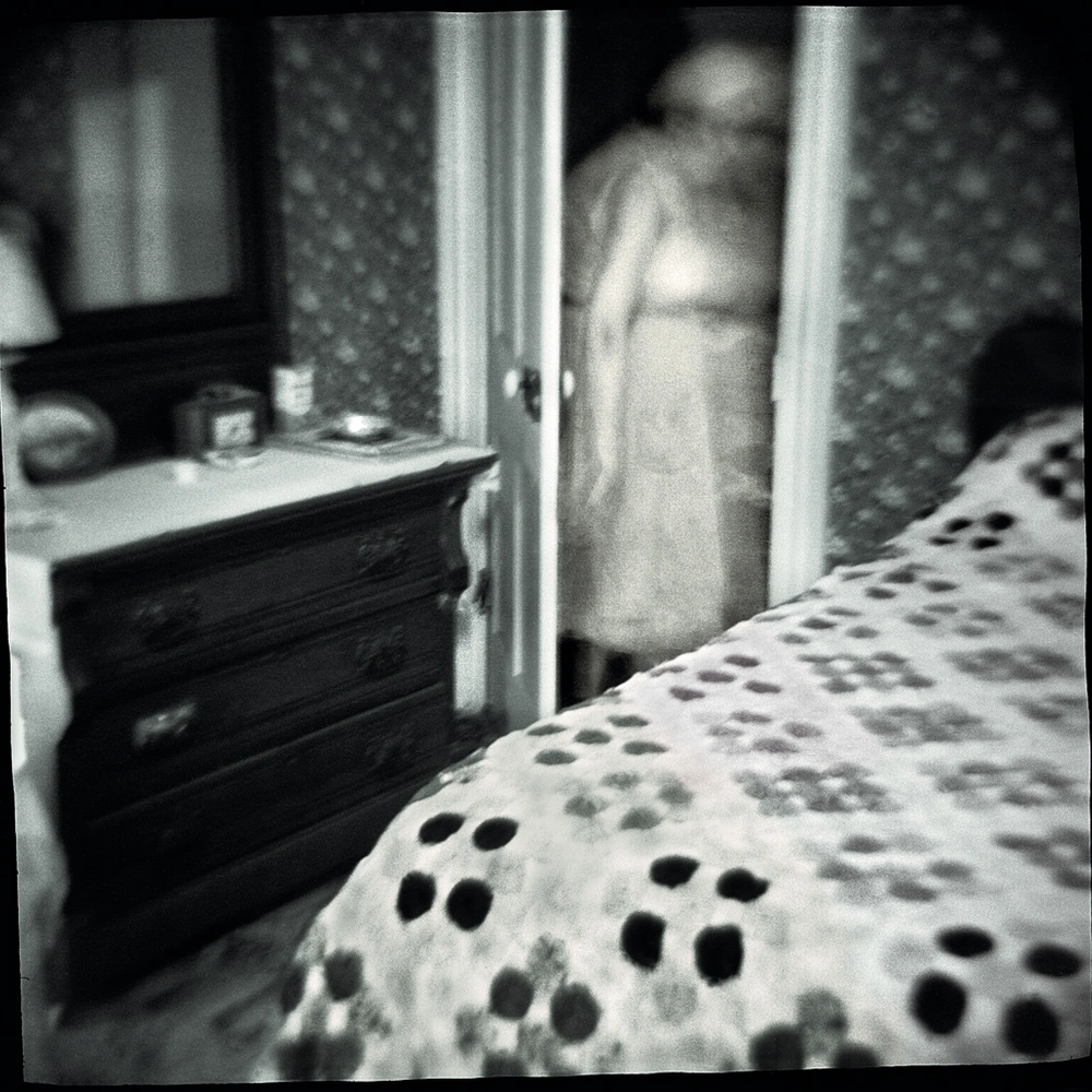 Detail of Nancy Rexroth, Clara in the Closet, 1973. Lanczos enlargement only.