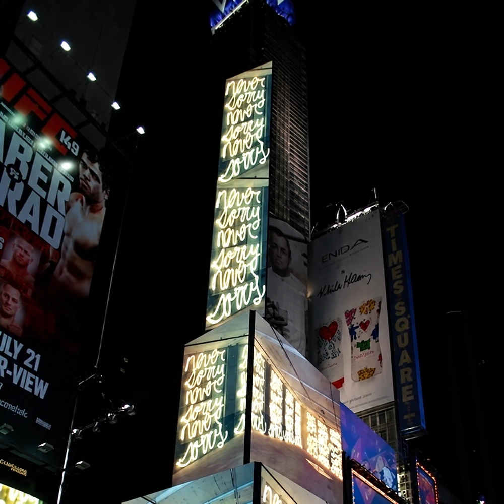 Vicki DaSilva, Jasmine/Never Sorry (for Ai Weiwei), displayed on digital billboards in Times Square during the Art Takes Times Square showcase, June 2012.