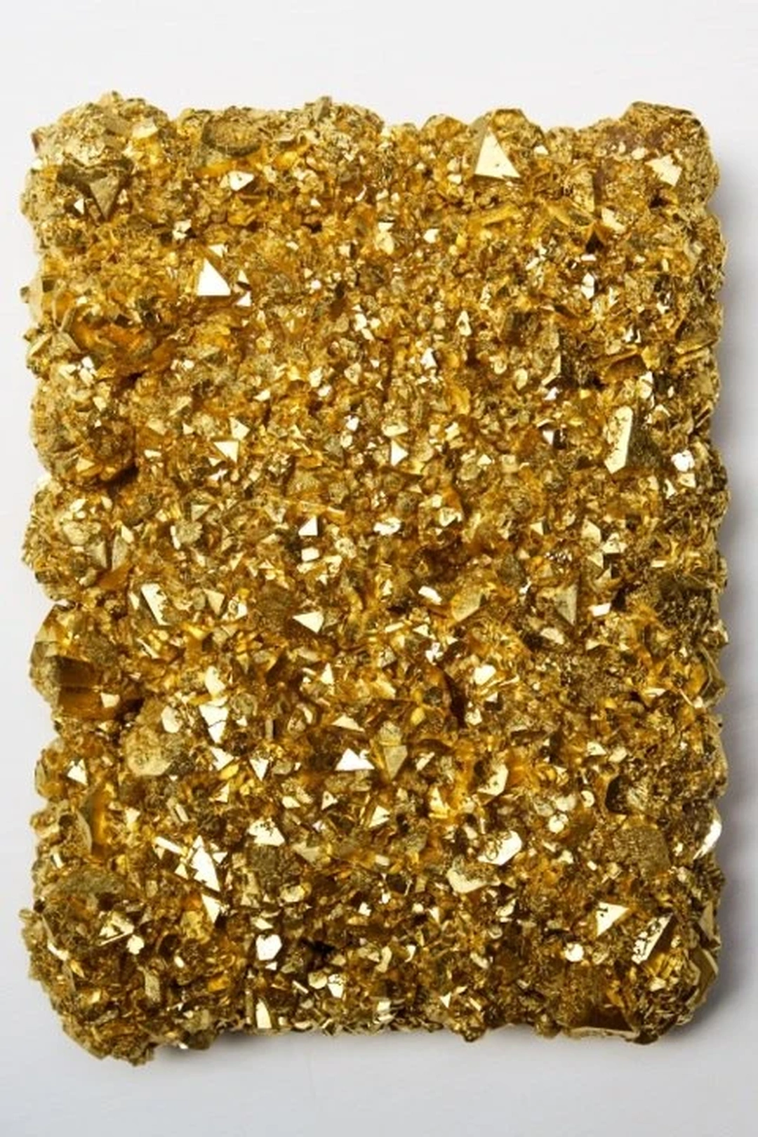 Pentimenti by Shinji Turner-Yamamoto: a rectangular work densely encrusted with gold leaf and crystals, a glittering golden textured surface, on a white background.