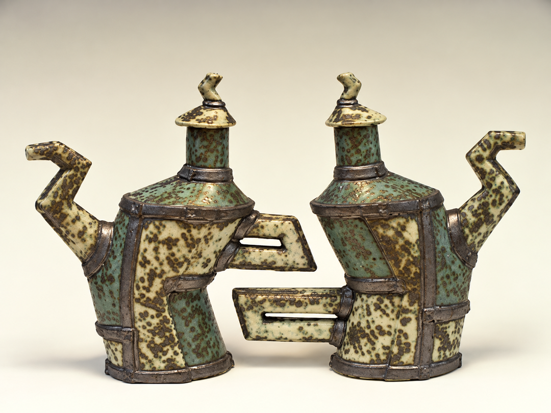 Scott Dooley, Teapot Pair. Original AEQAI photograph; native 320x240. Lanczos enlargement only, 237.5%.