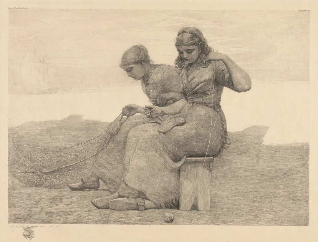 Winslow Homer, Mending the Tears. Cincinnati Art Museum, Museum Purchase: The Albert P. Strietmann Collection, accession no. 2012.54. Image: impression in the Cleveland Museum of Art, CC0.
