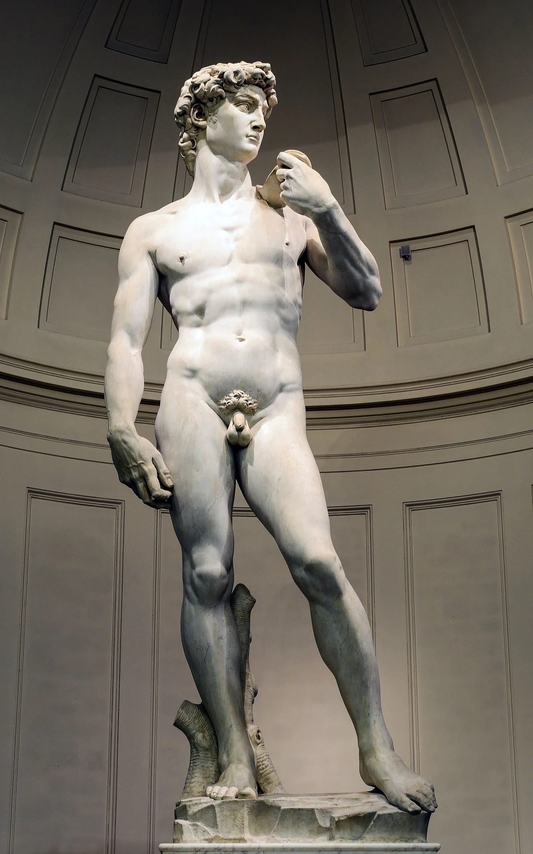 Michelangelo's marble statue of David, full view, in Florence.
