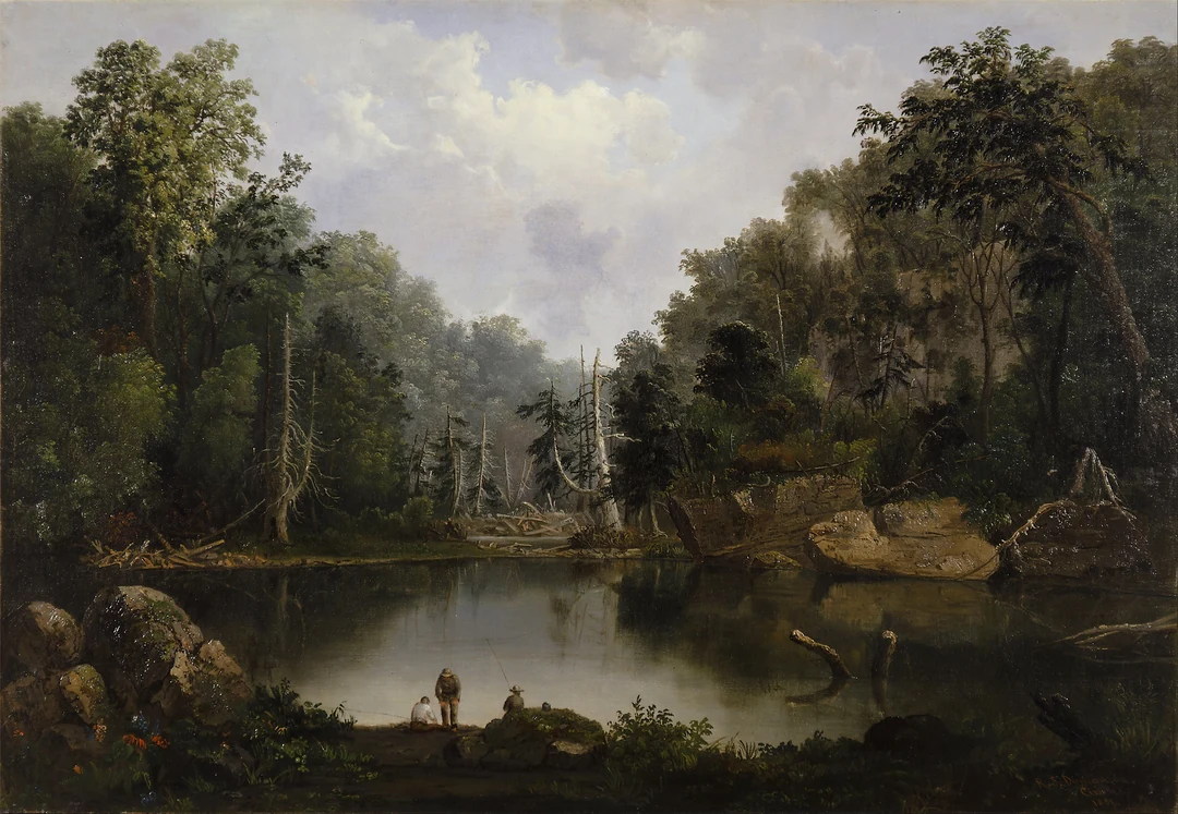 Robert S. Duncanson, Blue Hole, Flood Waters, Little Miami River, 1851, oil on canvas. Cincinnati Art Museum, Gift of Norbert Heermann and Arthur Helbig, accession no. 1926.18. Google Art Project, public domain, via Wikimedia Commons.