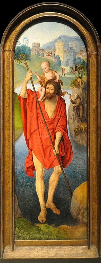 Hans Memling, Saint Christopher, ca. 1479-1480, oil on panel. Cincinnati Art Museum, Gift of Mrs. E. W. Edwards, accession no. 1955.793. Public domain, via Wikimedia Commons.