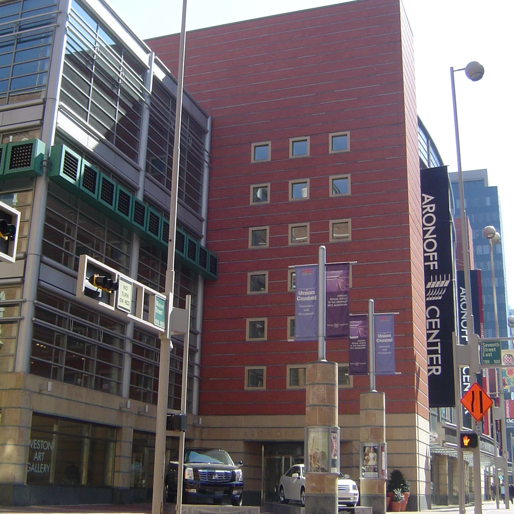 The Aronoff Center in Cincinnati, Ohio, home of the Weston Art Gallery (signage visible at street level).
