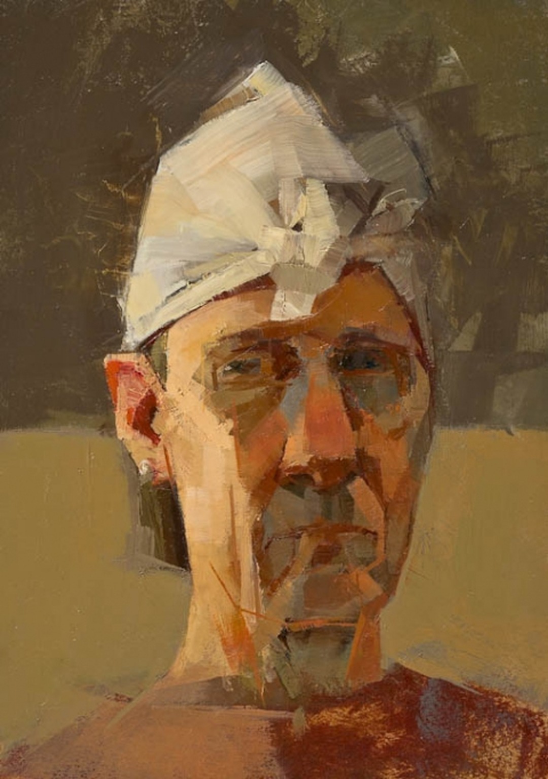 A head wrapped in cloth. Catherine Kehoe, “Schmata head,” 2009. Oil on paper, 7 x 5 in. Image from the artist's website.