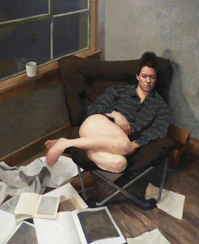 Dark interior with a seated figure. Tyler Wilkinson. Image from Manifest Gallery. (Related image located during this archive's reconstruction.)