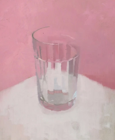 Still life with a glass of water on a pink ground. Tyler Wilkinson. Image from Manifest Gallery. (Related image located during this archive's reconstruction.)