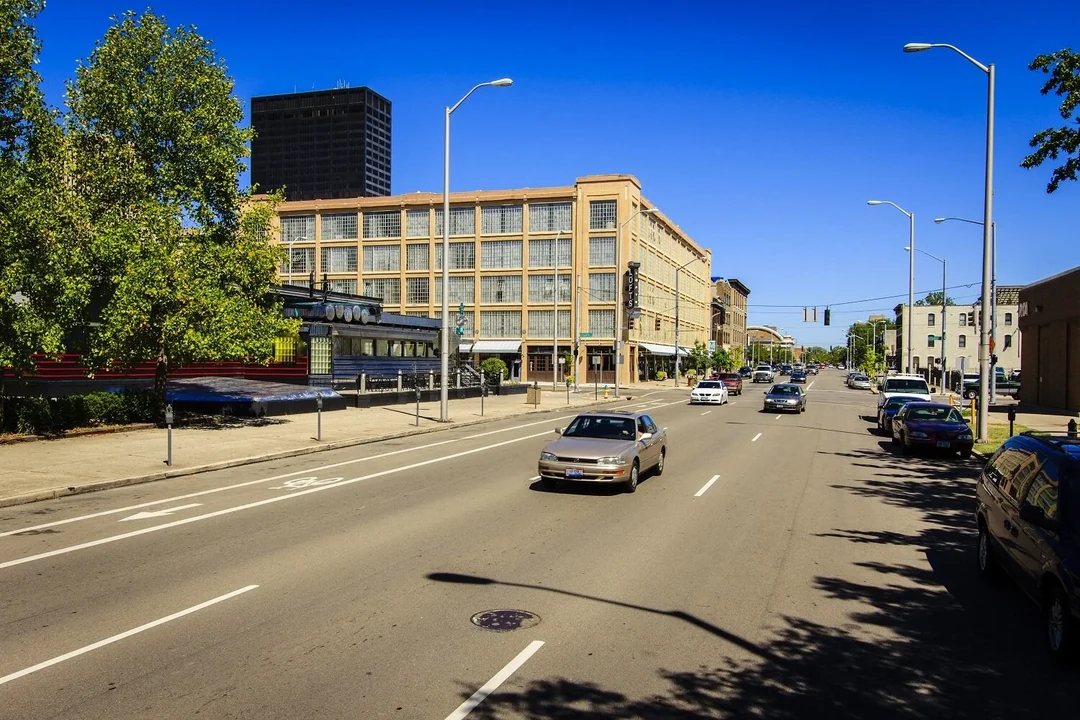 Brick industrial building converted to lofts, street view. Photograph by Andy Snow. Image from the artist's website.
