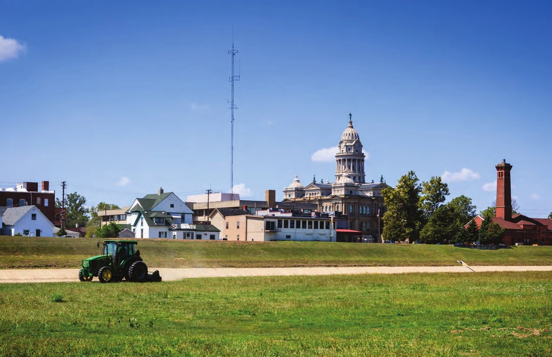The Miami County Courthouse in Troy, Ohio, seen from the river floodplain, 2012. Photograph by Andy Snow. Image from A Flood of Memories, 2013. (Related image located during this archive's reconstruction.)