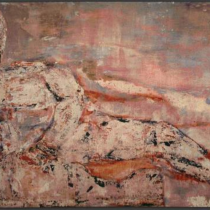 Leon Golub painting with figures in an interior space.