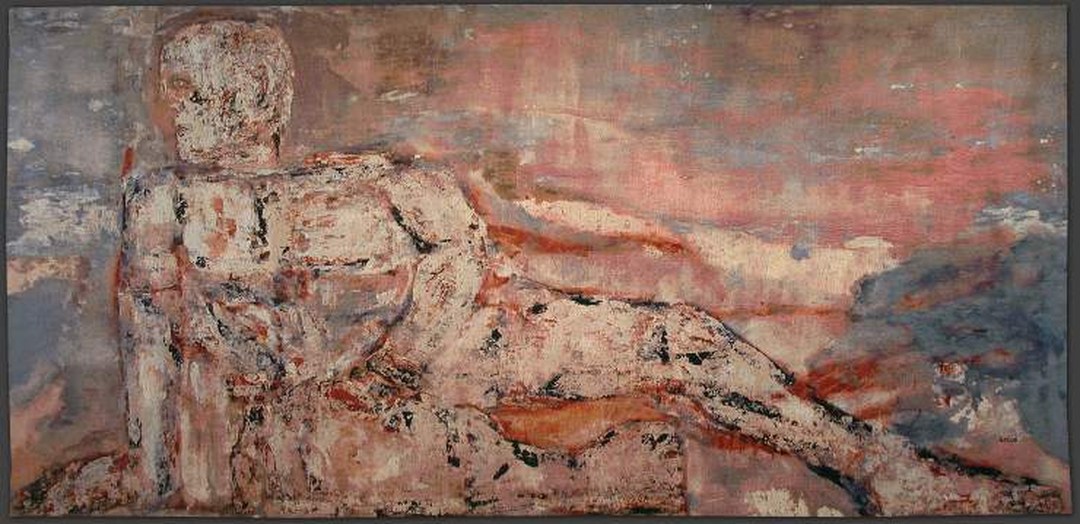 Leon Golub painting with figures in an interior space.