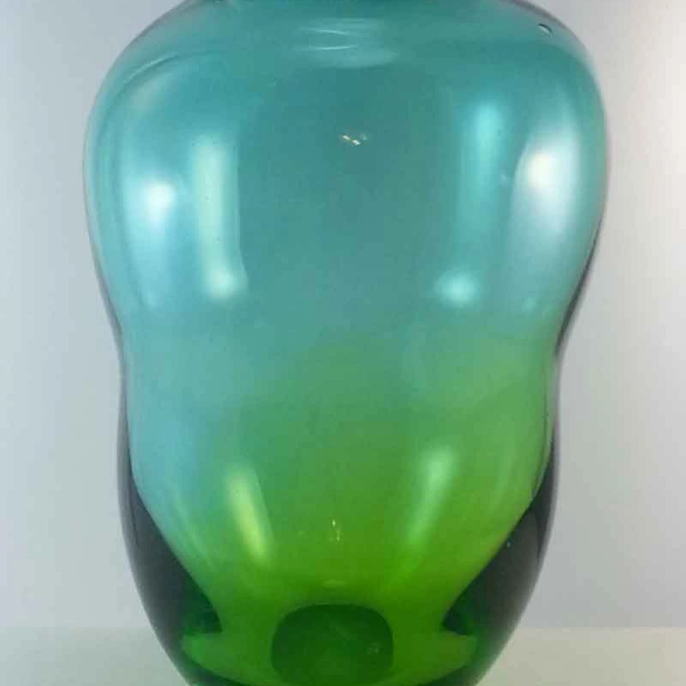 Untitled blown-glass vase by Rachel Russo, turquoise fading to lime green.