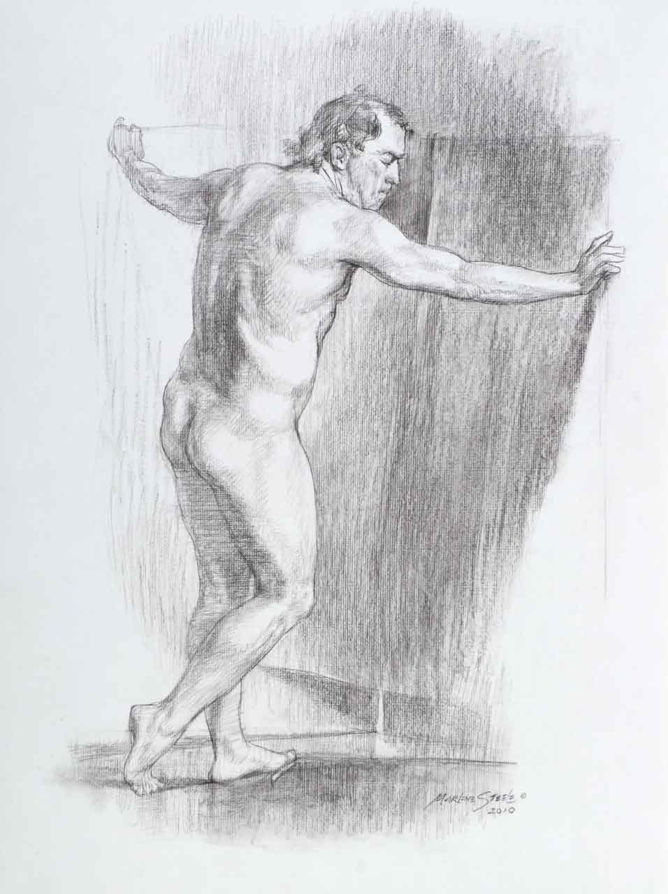 Marlene Steele, standing male nude, figure drawing, 2010.