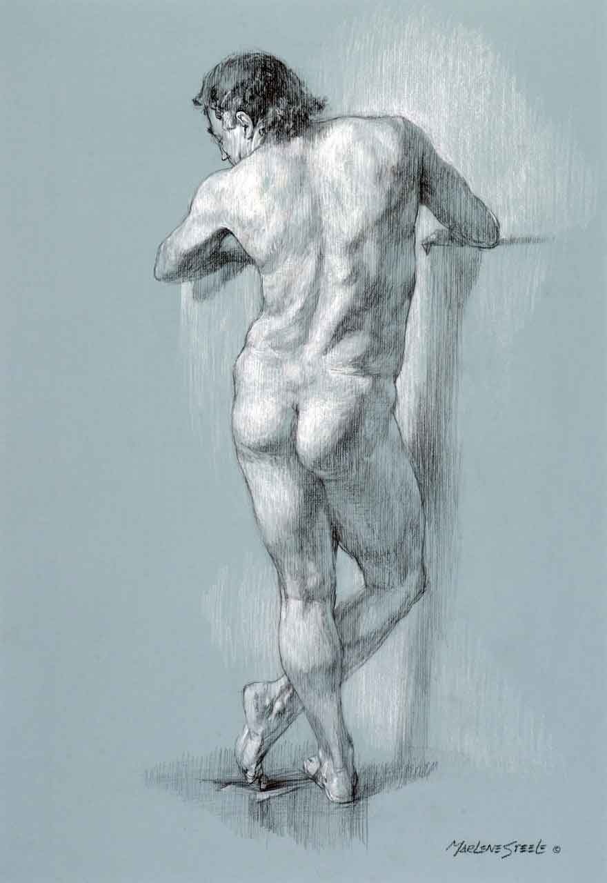 Marlene Steele, standing male nude, figure drawing.