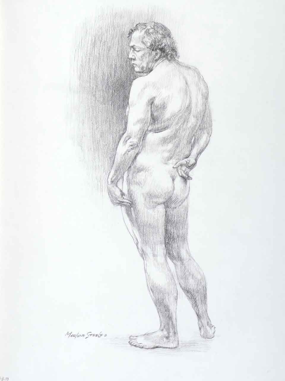 Marlene Steele, standing male nude, figure drawing.