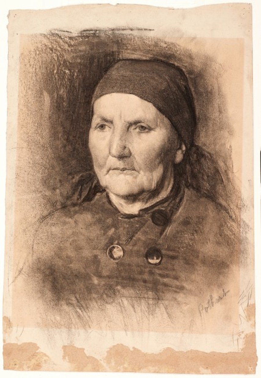 Edward Henry Potthast (1857–1927), Study Head (Woman in a Scarf), 1882–1885, charcoal on off-white paper, 17 x 13 in. (43.2 x 33 cm), Indianapolis Museum of Art; Gift of the Sons of J. Ottis Adams, 71.218.11
