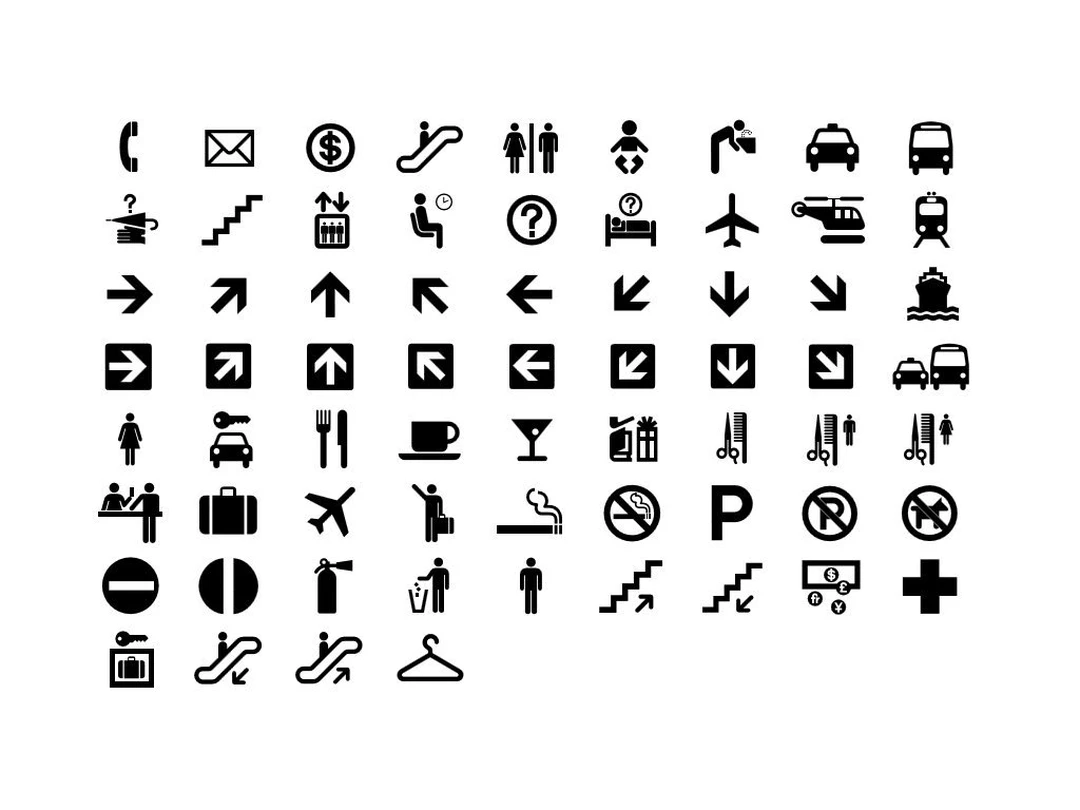 Grid of black pictogram symbols created by the U.S. Department of Transportation with AIGA.