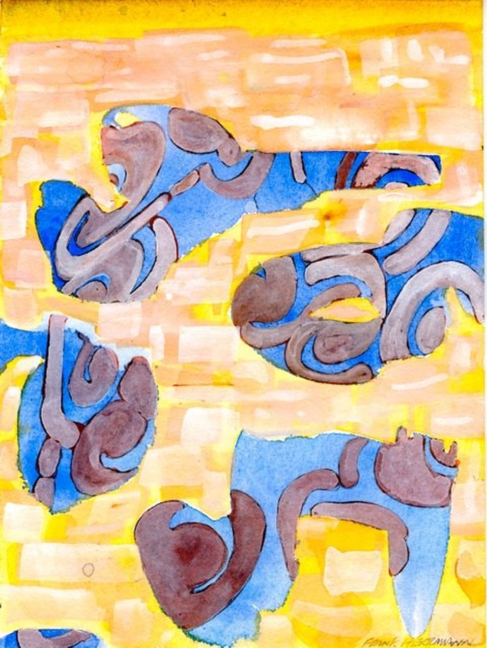 Watercolor by Frank Herrmann with delicately formed interwoven symbols on a light background