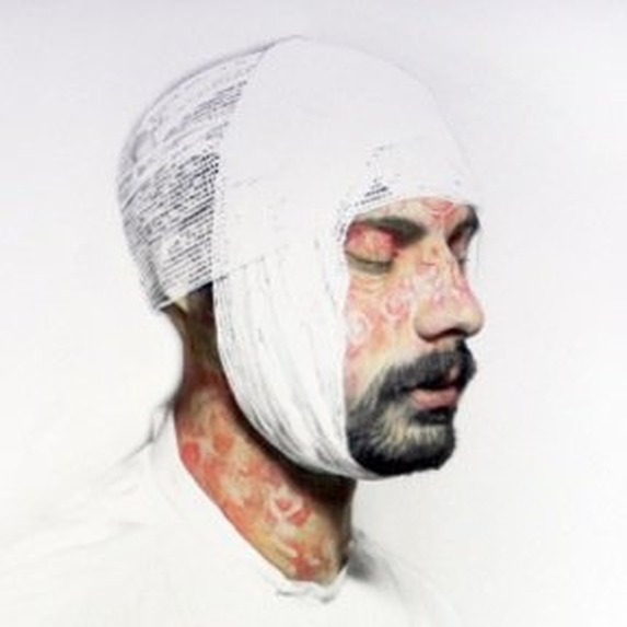 Detail of Jenny Fine's Robby, an archival pigment print with graphite and watercolor