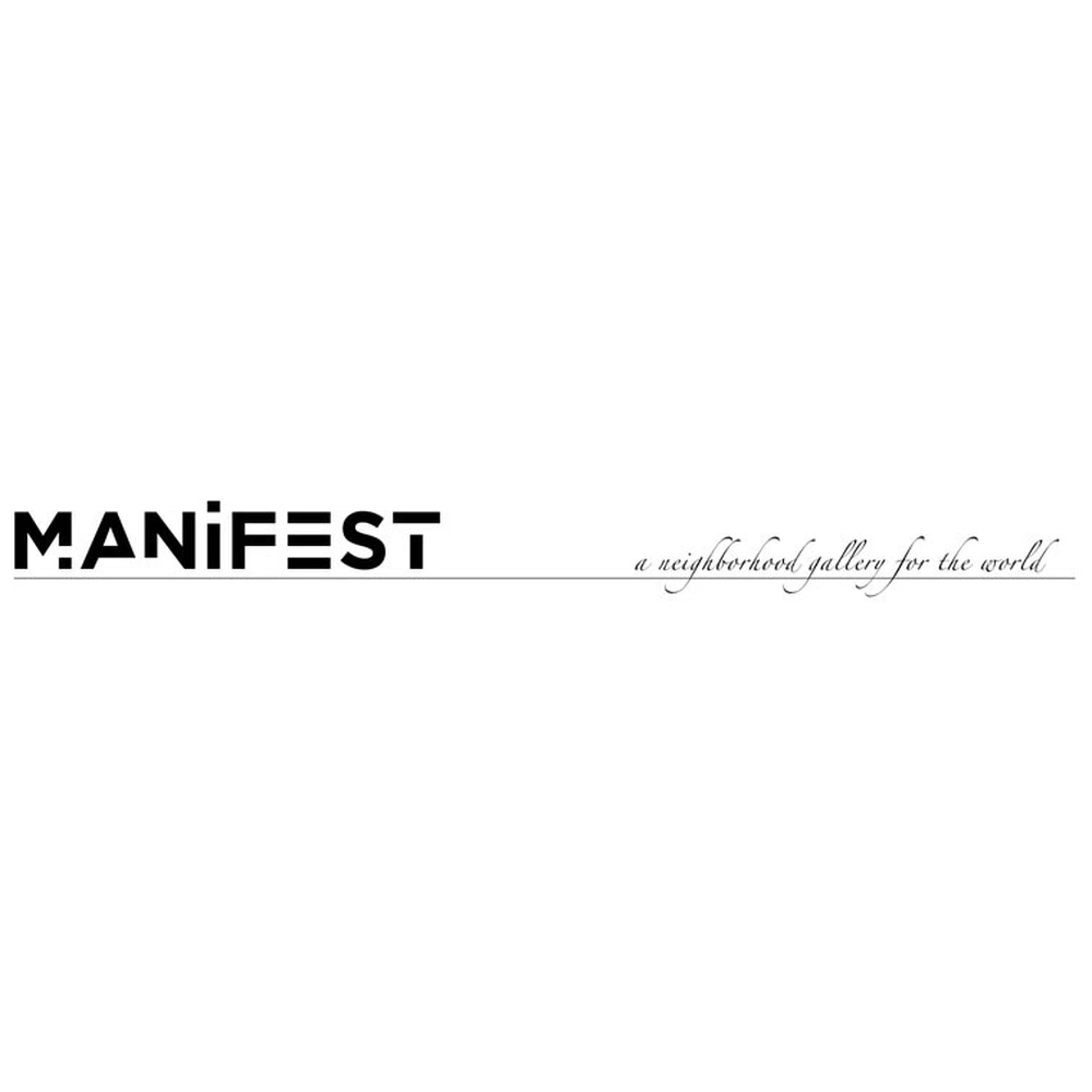 Logo of Manifest Gallery: the word MANIFEST in bold black type with the tagline a neighborhood gallery for the world.