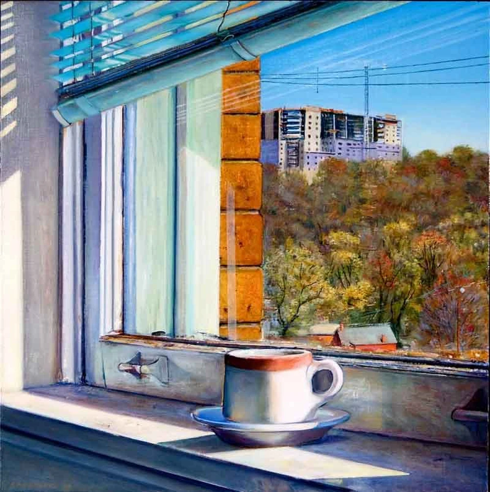 Morning Joe 2008 oil on wood 20×20″