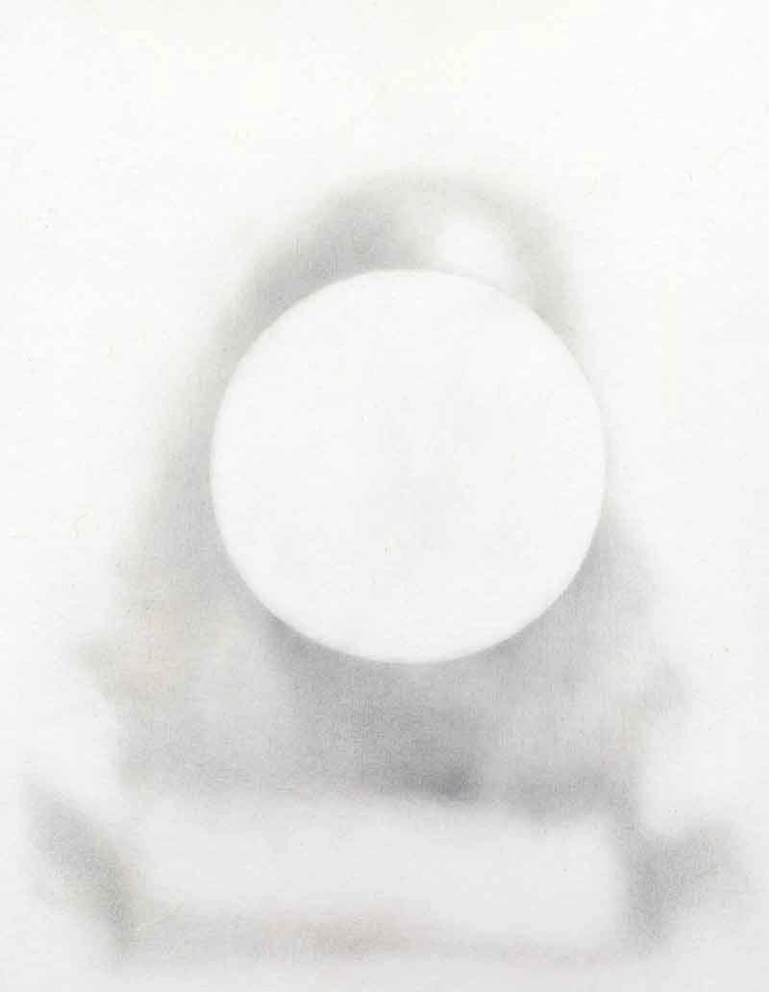 A pale silverpoint drawing of a woman, with her face obscured by a large white circle.