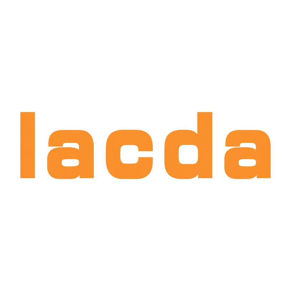 Logo of the Los Angeles Center for Digital Art: the lowercase word “lacda” in bold orange letters on a white background.