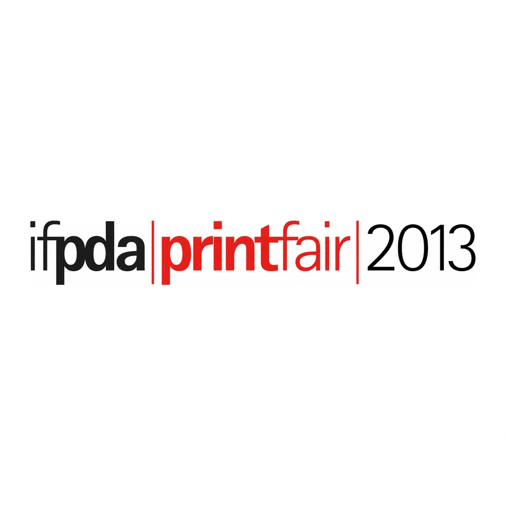 Logo of the IFPDA Print Fair 2013: the words “ifpda”, “printfair” and “2013” separated by thin vertical lines, in black and red lettering on white.
