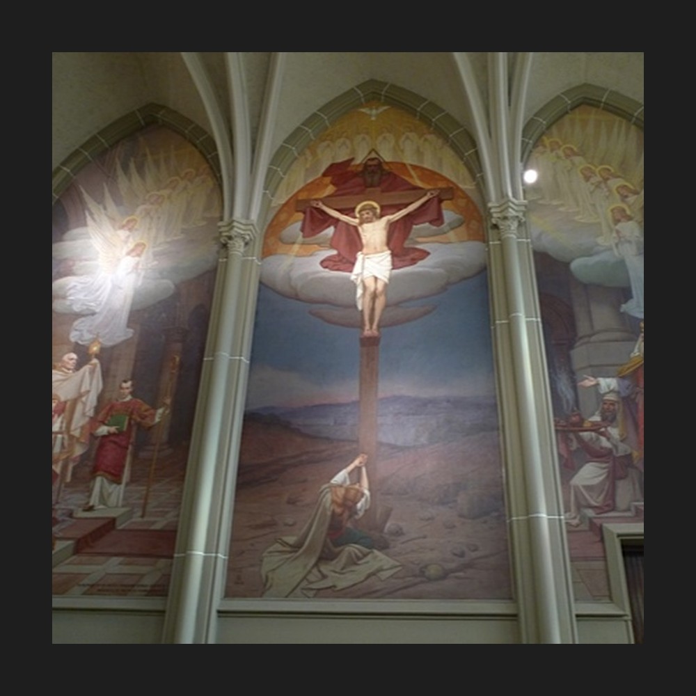 Frank Duvenek's Crucifixion triptych in the Blessed Sacrament Chapel, St. Mary's Cathedral Basilica of the Assumption, Covington.