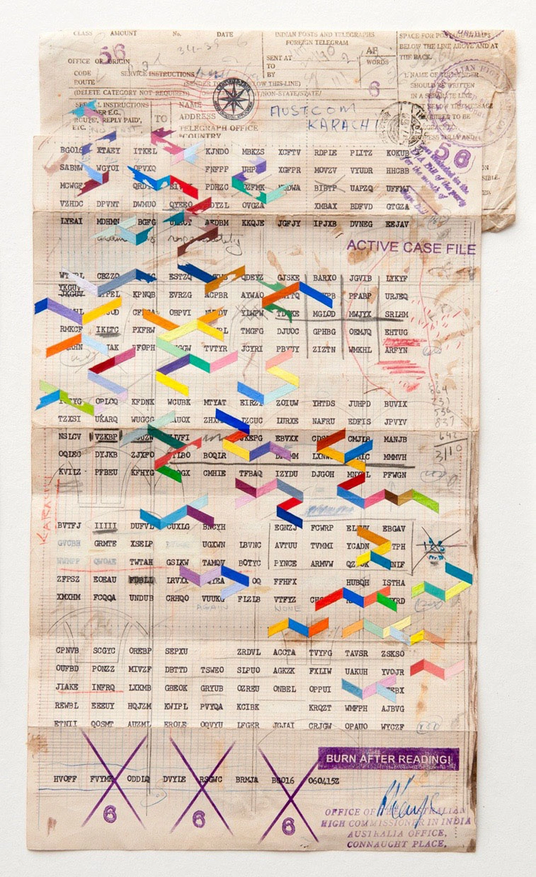 Doug Navarra, Untitled, 2011, gouache, pen, and pencil on found paper telegram. Photo courtesy Manifest Gallery.