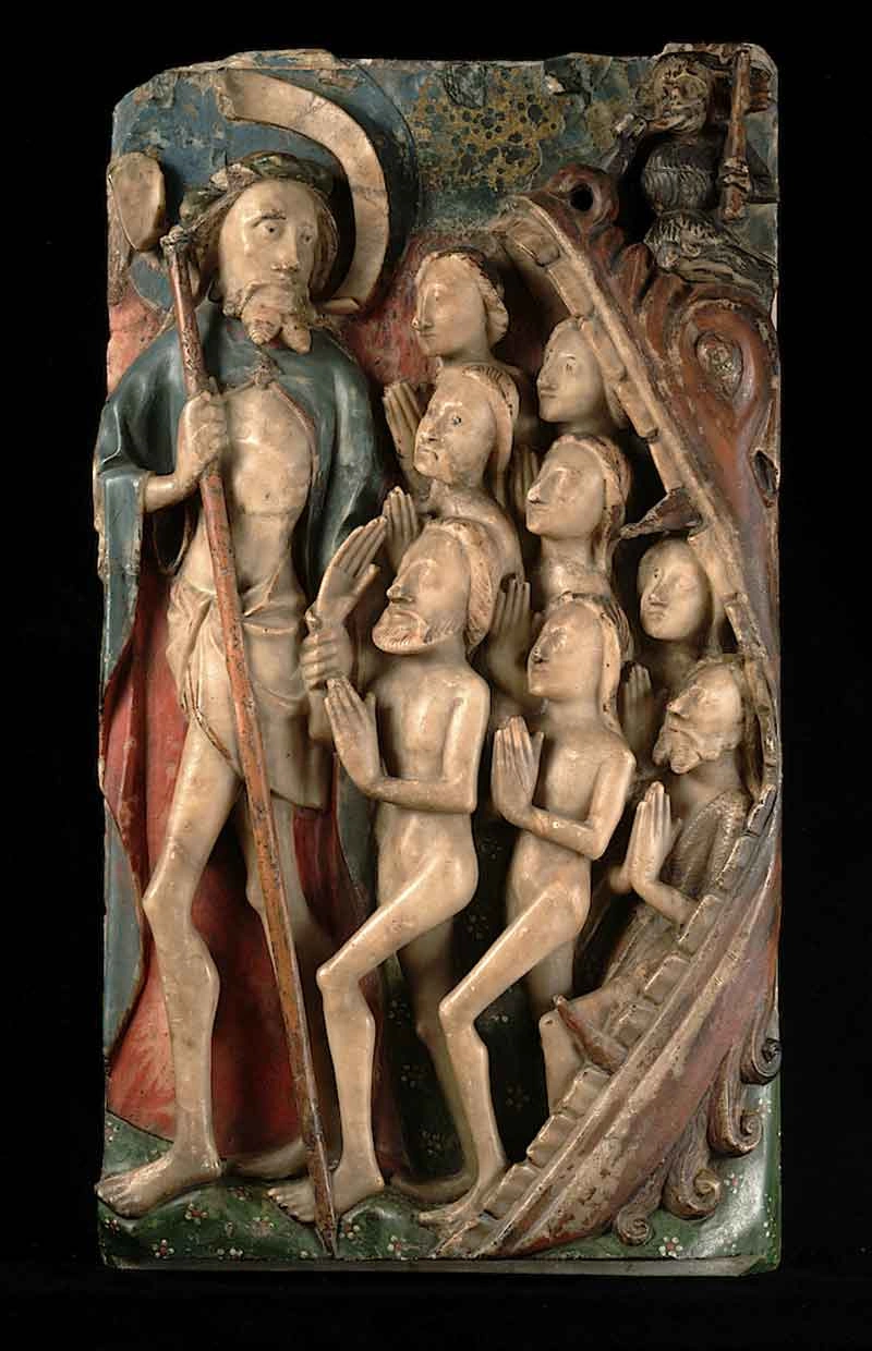 The Harrowing of Hell, England, 15th century, alabaster with original paint. Victoria and Albert Museum, London (A.1-1955).