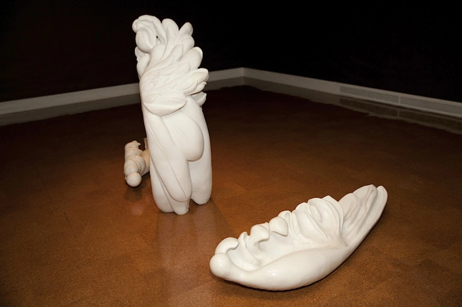 Elizabeth Turk, Wings, Colorado Yule marble, installation view at the Dayton Art Institute, 2013.