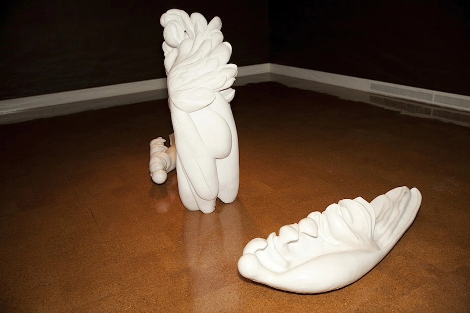 Elizabeth Turk, Wings, Colorado Yule marble, installation view at the Dayton Art Institute, 2013.