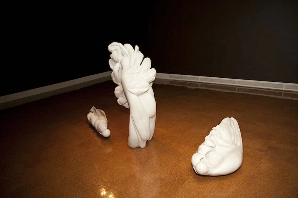Elizabeth Turk, Wings, Colorado Yule marble, installation view at the Dayton Art Institute, 2013.
