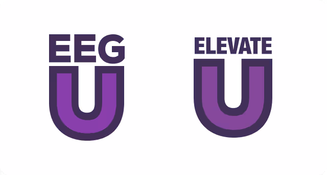 Purple and dark blue stylized letter U logos with the text EEG above the left U and ELEVATE above the right U on a white background.