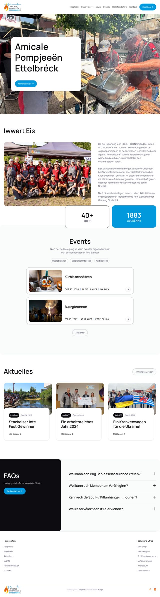 Amicale Pompjeeën Ettelbréck: website, scrolls to show the full page