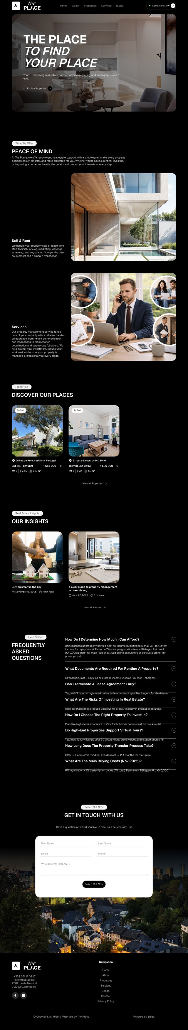 The Place website homepage; on hover it scrolls to show the full page
