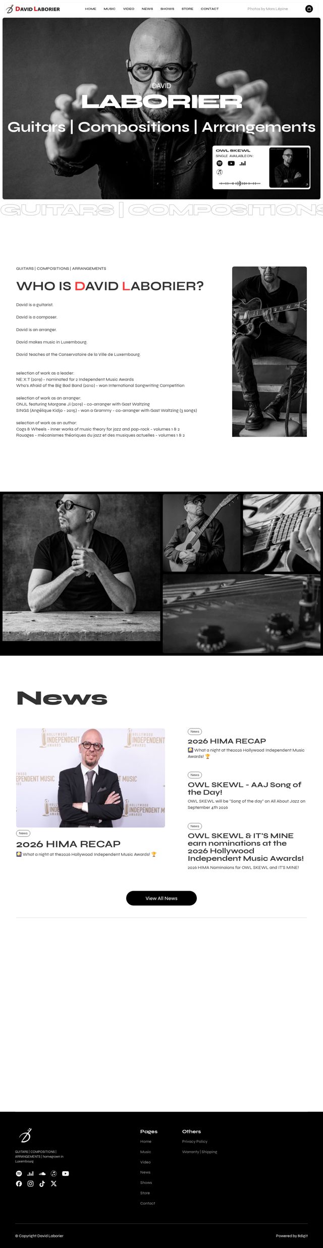 David Laborier: website, scrolls to show the full page